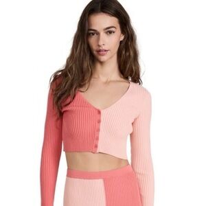 Staud Manon Two Tone Rib Knit Cropped Cardigan New Large